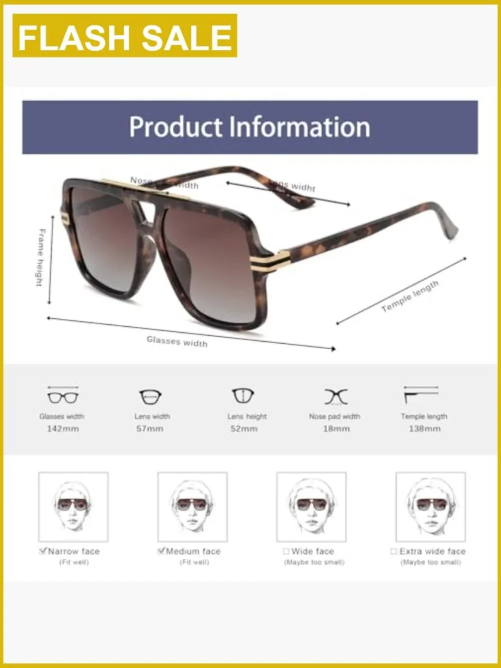 Retro Oversized Polarized Square Sunglasses Women Men